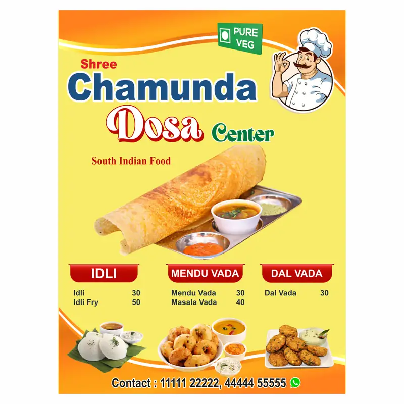 Chamunda Idli Dosa Menu Card CDR