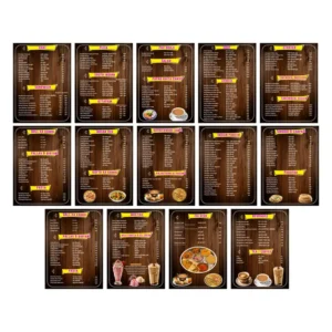 RR restaurant menu card CDR design with wooden background showing Indian dishes, fast food, beverages and category-wise layout for print