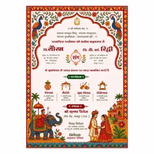 Rajasthani wedding card CDR file traditional folk art peacock elephant palace design complete karyakram layout for shaadi printing 2026