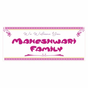Welcome gate banner CDR file landscape magenta pink floral border family naam design CMYK free download 2026