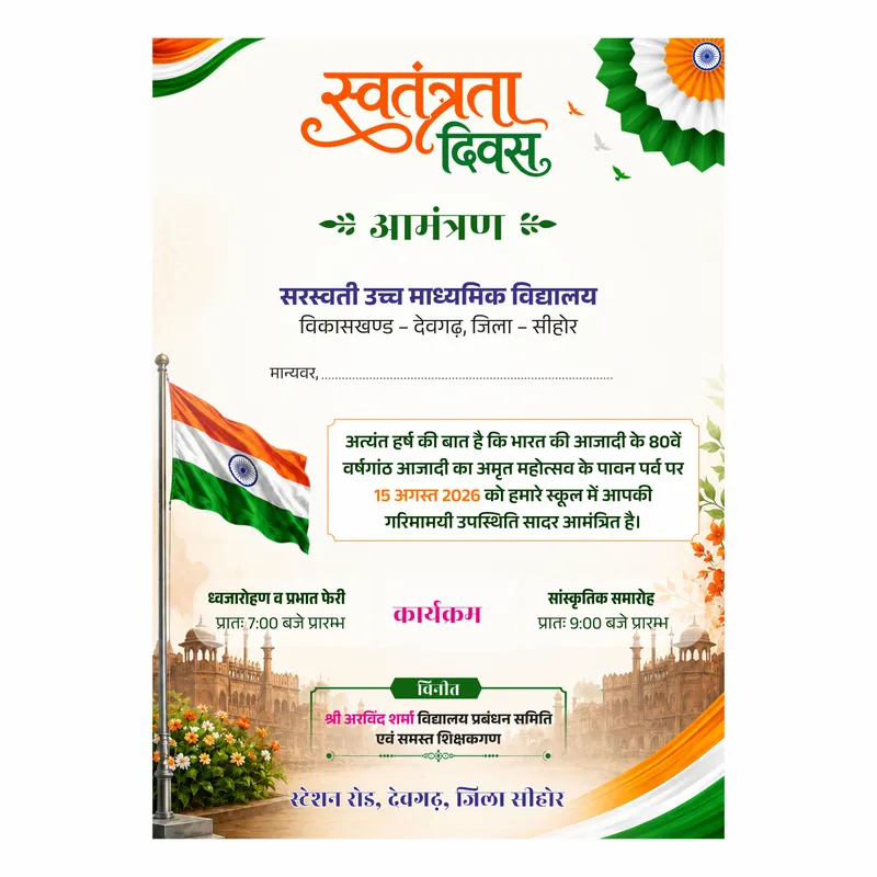 Independence day invitation card CDR school event program schedule design